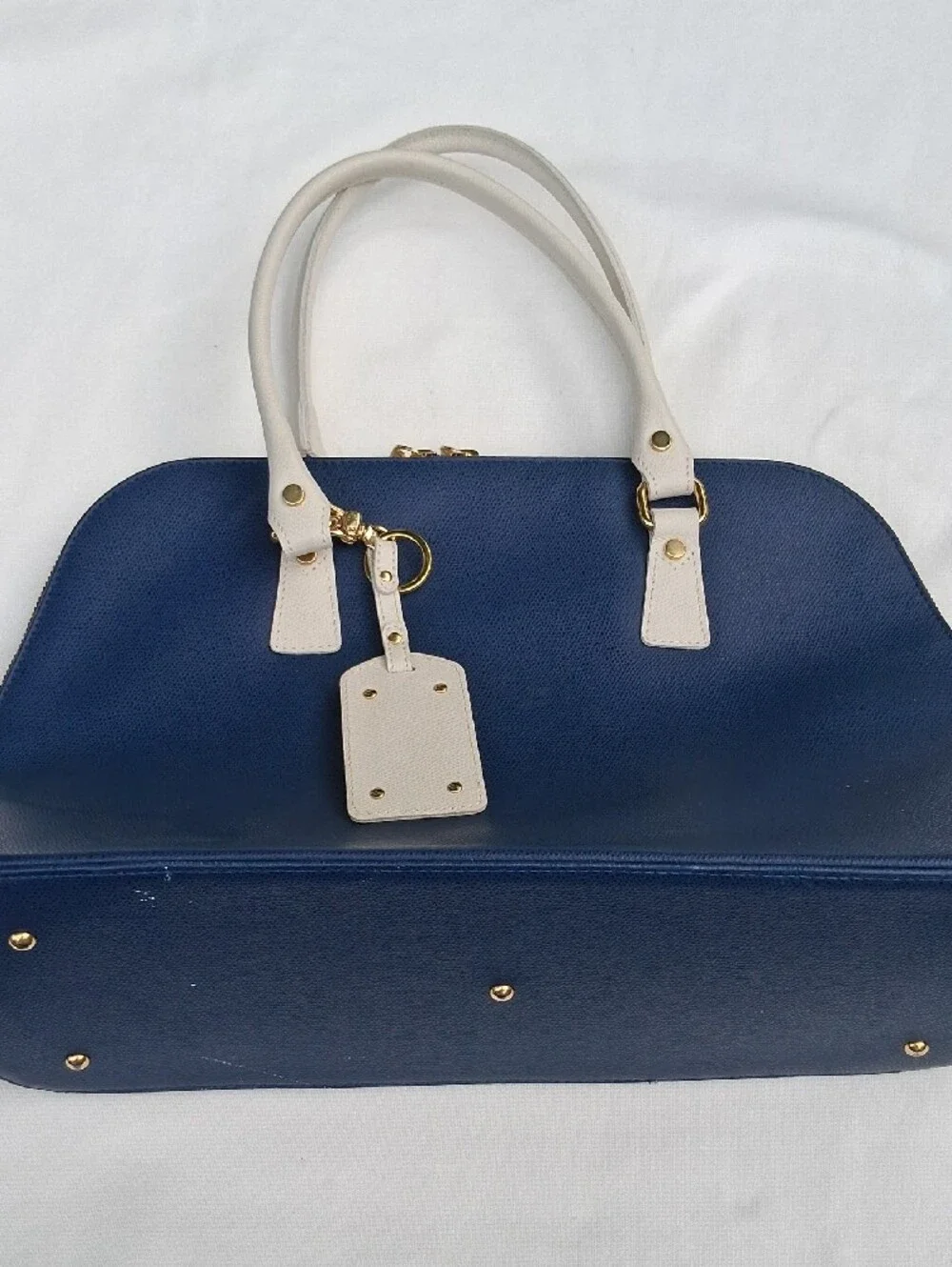 LAURO‎ Navy and Cream Structured Dome Satchel